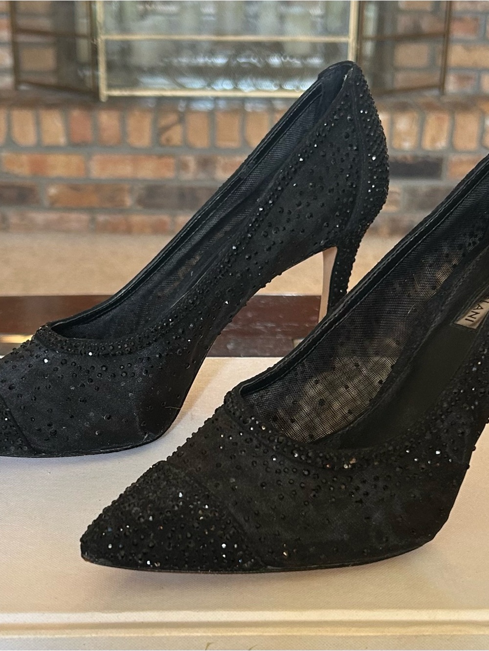 ANTONIO MELANI Black Embellished Pointed-Toe Pumps